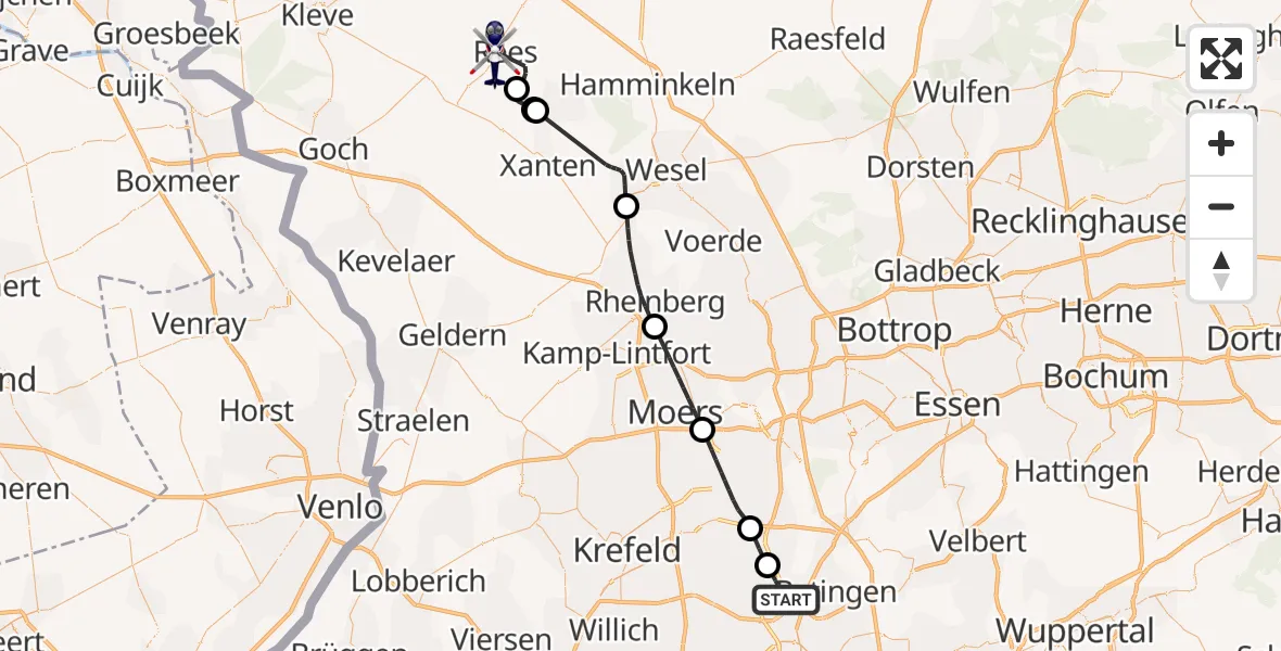 Flugroute Polizeihubschrauber Düsseldorf Flughafen - Rees, 27 August 2026, 16:06