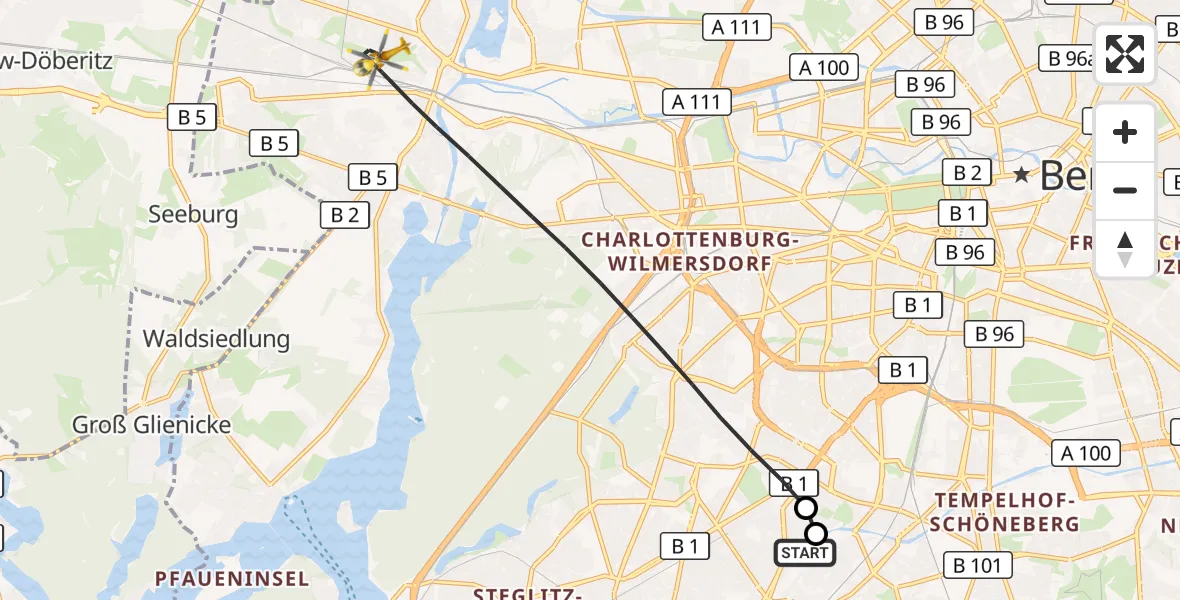 Flugroute Rettungshubschrauber Charité Clinic Benjamin Franklin Campus - Berlin, 27 August 2026, 16:11