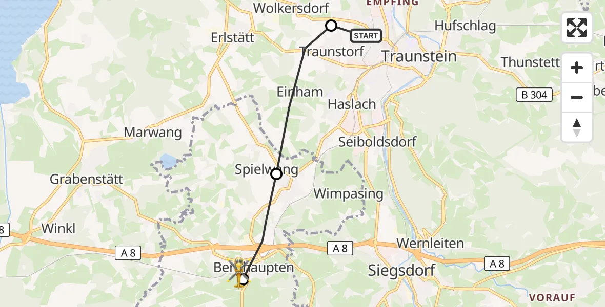 Flugroute Rettungshubschrauber Traunstein Hospital - Bergen, 27 August 2026, 16:17