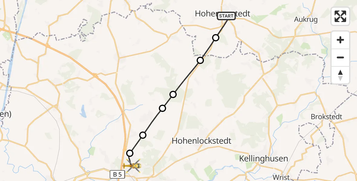 Flugroute Ambulanzhubschrauber Hohenwestedt - Itzehoe, 27 August 2026, 16:18