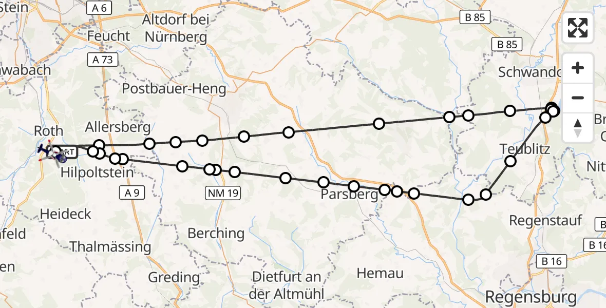 Flugroute Polizeihubschrauber Roth - Flugplatz Roth, 27 August 2026, 16:25