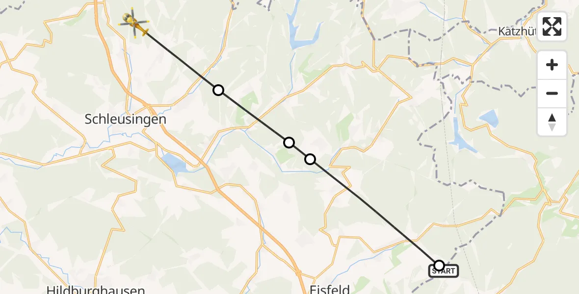 Flugroute Rettungshubschrauber Schalkau - Schleusingen, 27 August 2026, 16:29