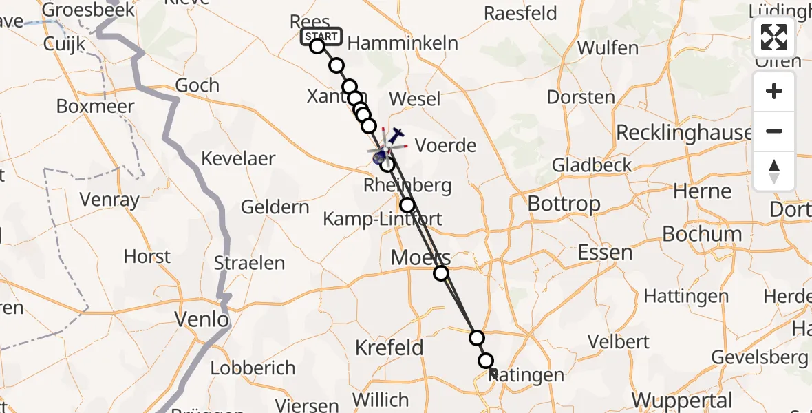 Flugroute Polizeihubschrauber Xanten - Rheinberg, 27 August 2026, 16:29