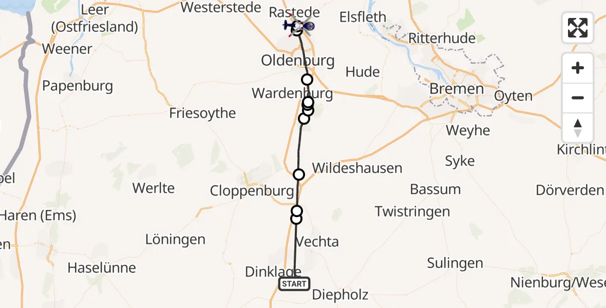 Flugroute Polizeihubschrauber Lohne (Oldenburg) - Oldenburg Police Hubschrauberlandeplatz, 27 August 2026, 16:37