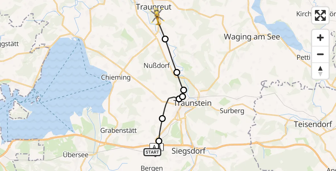 Flugroute Rettungshubschrauber Bergen - Traunreut, 27 August 2026, 16:41