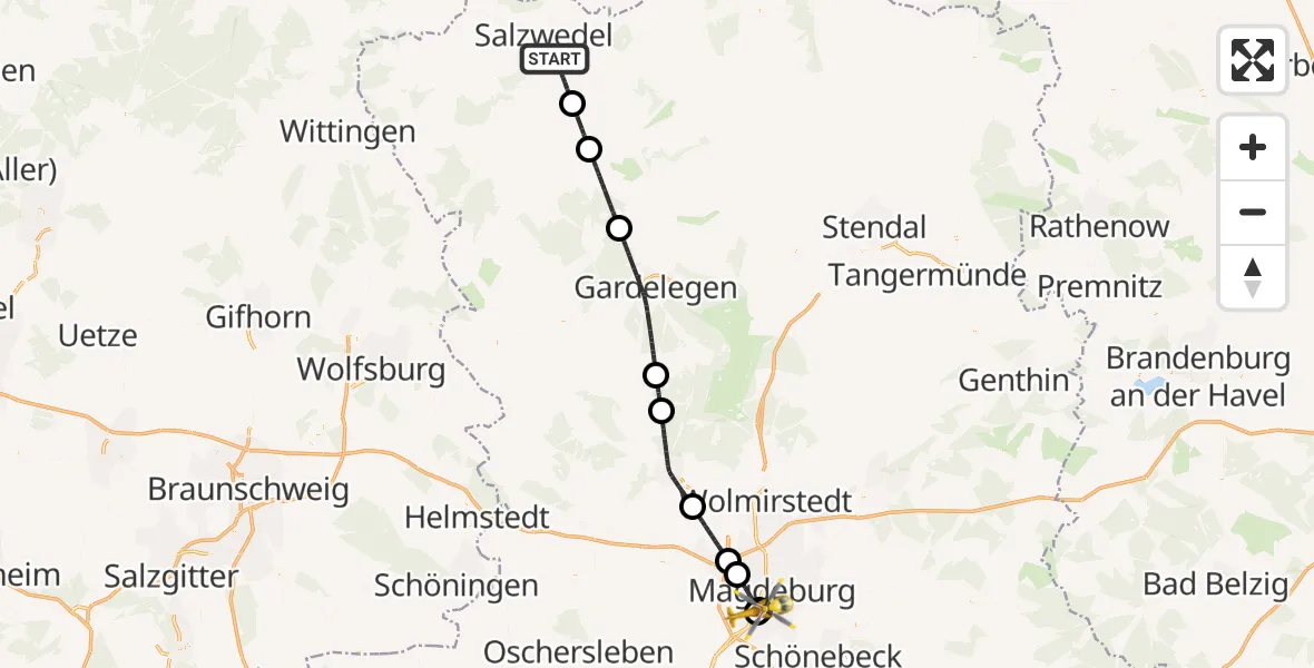 Flugroute Rettungshubschrauber Salzwedel - Magdeburg, 27 August 2026, 16:41