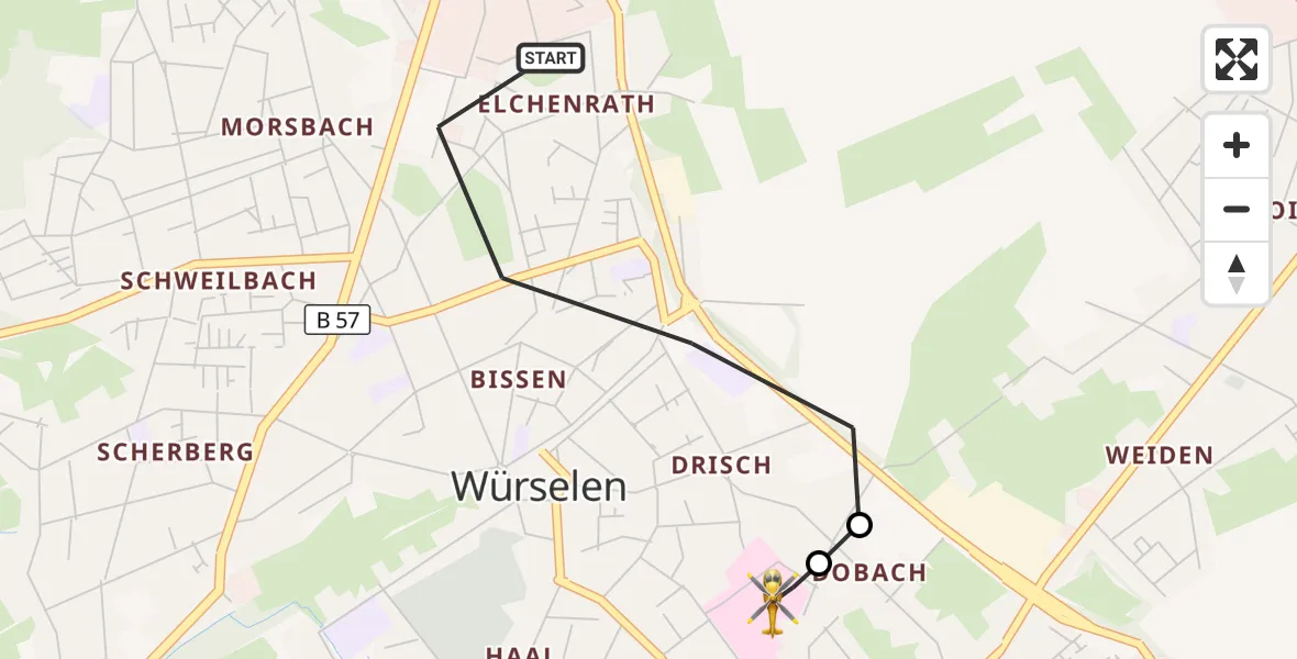 Flugroute Rettungshubschrauber Würselen - Rhein-Maas Hospital, 27 August 2026, 16:44