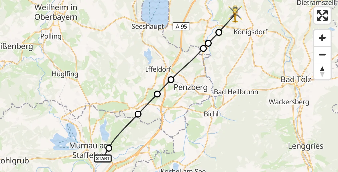 Flugroute Rettungshubschrauber Murnau a.Staffelsee - Königsdorf, 27 August 2026, 16:45