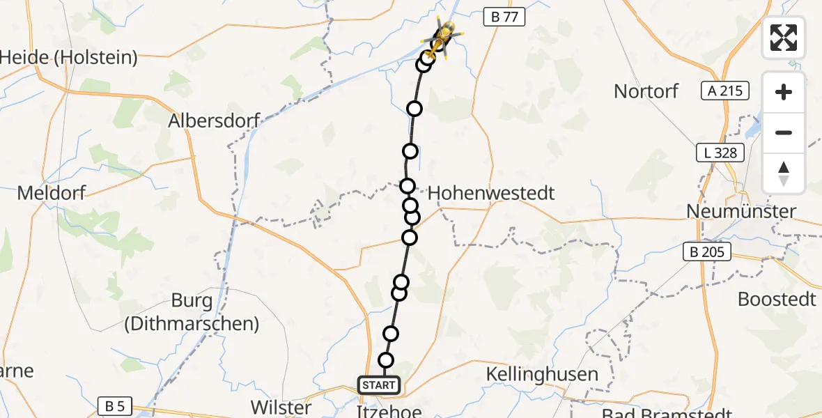 Flugroute Ambulanzhubschrauber Itzehoe - Breiholz, 27 August 2026, 16:49