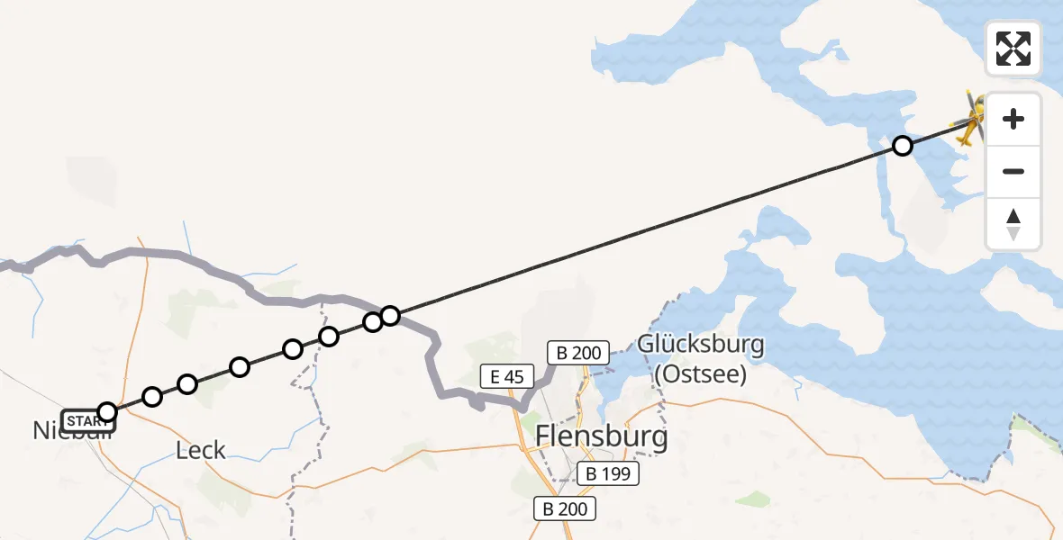 Flugroute Ambulanzhubschrauber Niebüll - Sønderborg Airport, 27 August 2026, 16:52