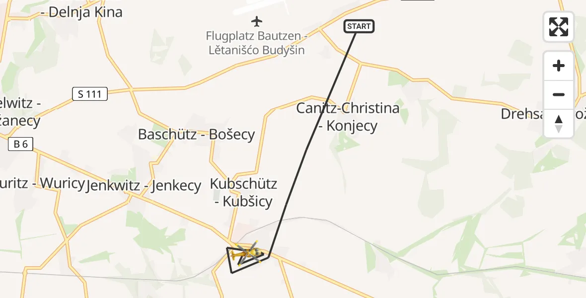 Flugroute Rettungshubschrauber Kubschütz - Kubschütz, 27 August 2026, 16:53