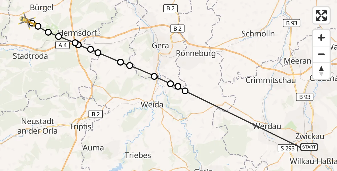 Flugroute Rettungshubschrauber Zwickau - Schöngleina, 27 August 2026, 16:55