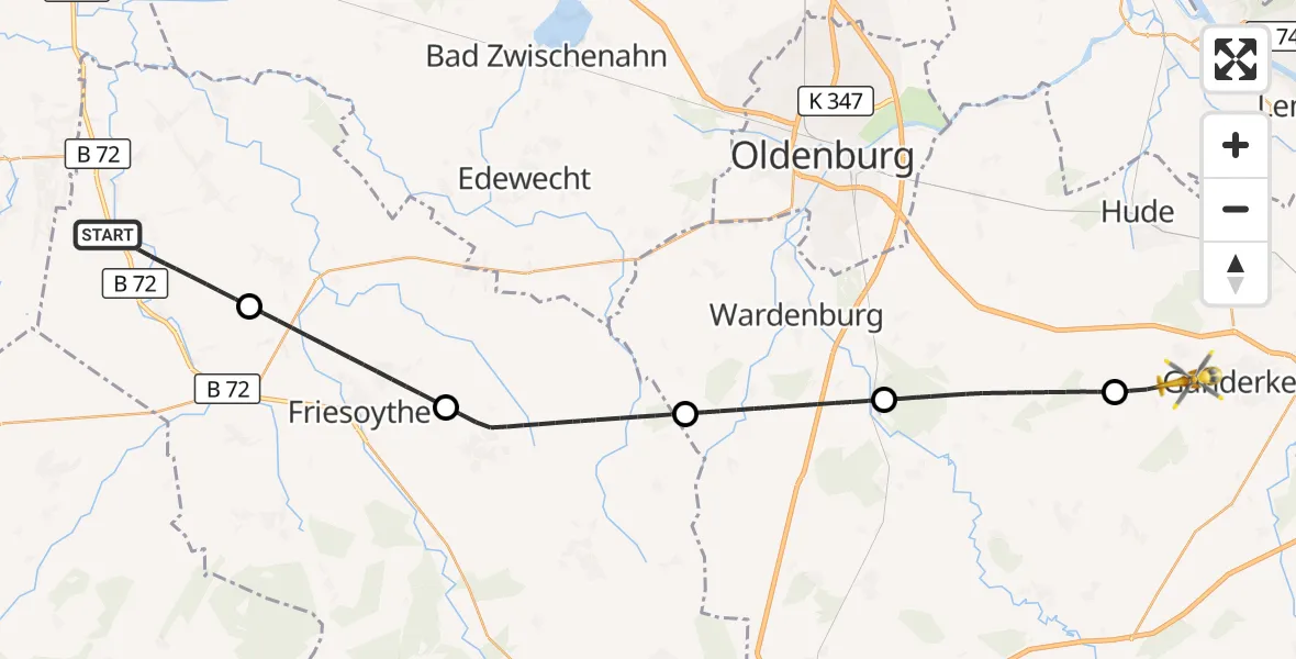 Flugroute Rettungshubschrauber Saterland - Ganderkesee, 27 August 2026, 16:55