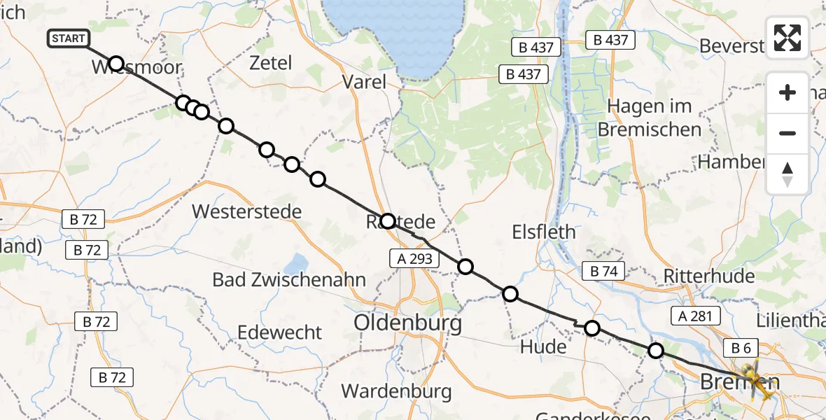 Flugroute Rettungshubschrauber Großefehn - Bremen, 27 August 2026, 16:56