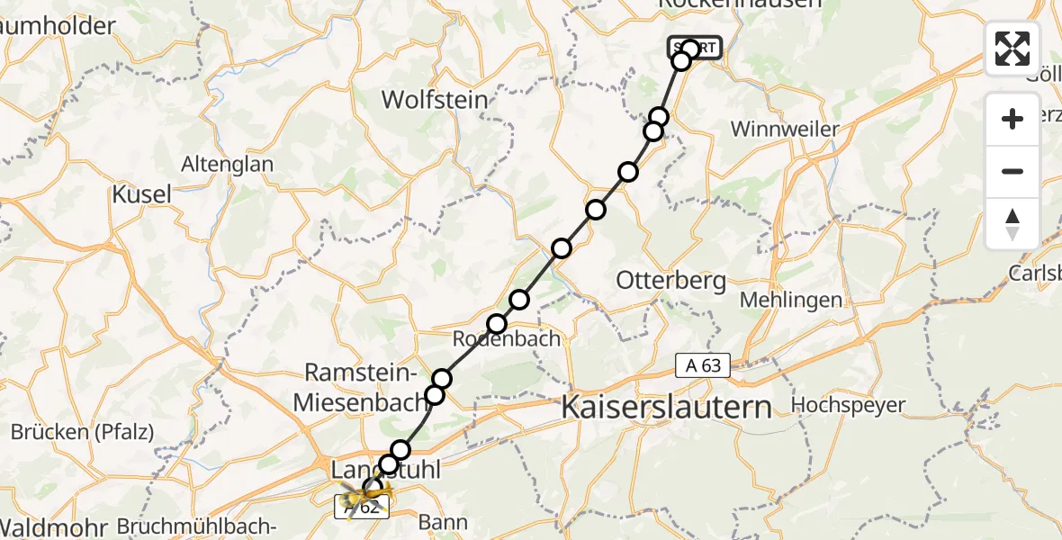 Flugroute Rettungshubschrauber Imsweiler UL - Hubschrauberlandeplatz Landstuhl Regional Medical Center, 27 August 2026, 17:08