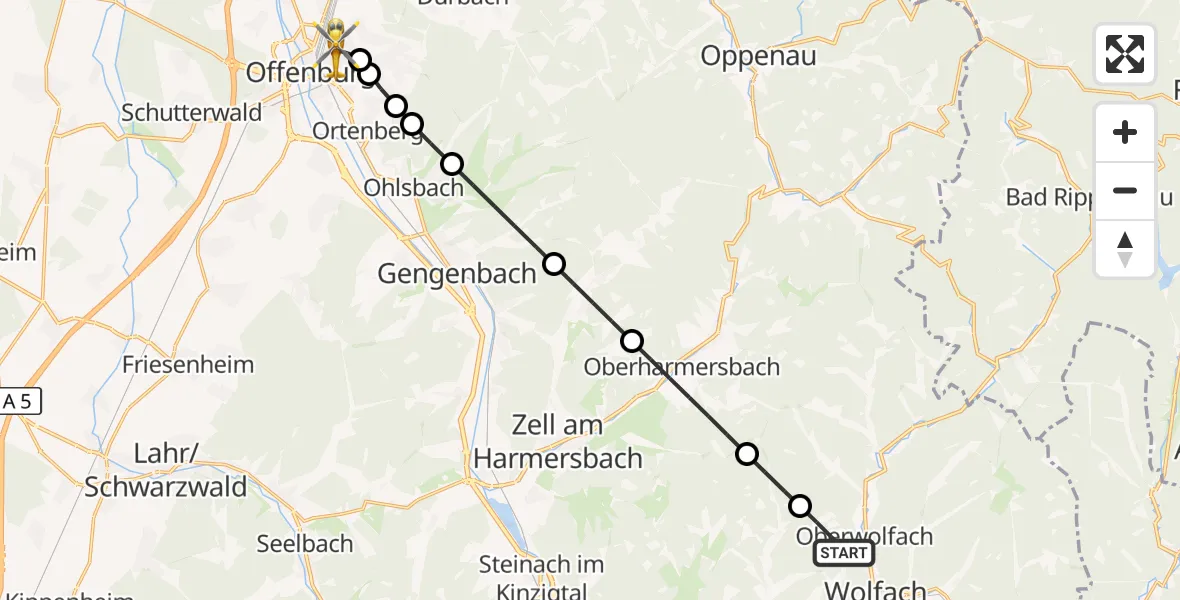Flugroute Rettungshubschrauber Oberwolfach - Offenburg, 27 August 2026, 17:08