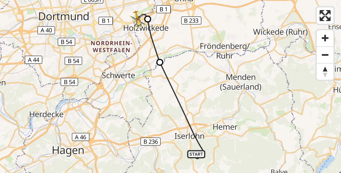 Flugroute Rettungshubschrauber Iserlohn - Dortmund Flughafen, 27 August 2026, 17:11