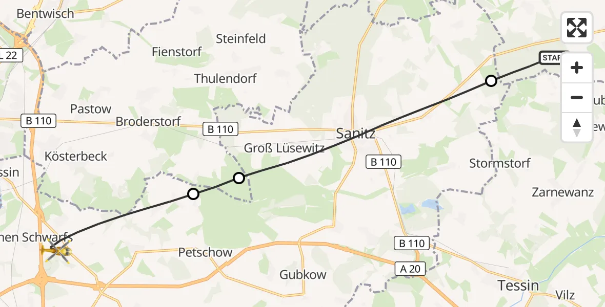 Flugroute Ambulanzhubschrauber Dettmannsdorf - Dummerstorf, 27 August 2026, 17:12