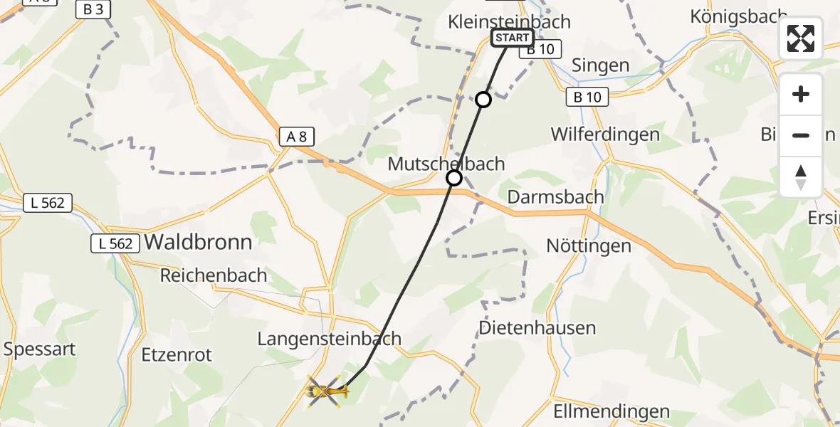 Flugroute Ambulanzhubschrauber Pfinztal - Karlsbad, 27 August 2026, 17:13