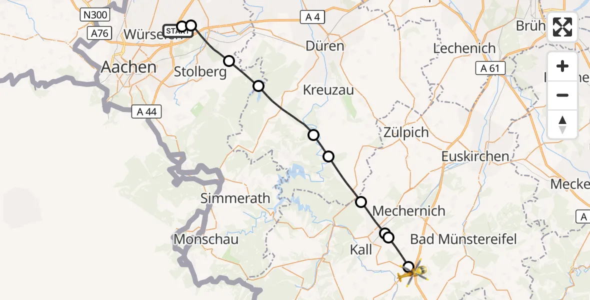 Flugroute Rettungshubschrauber Aachen-Merzbrück Flughafen - Nettersheim, 27 August 2026, 17:16