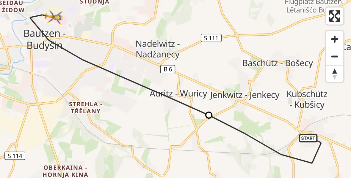 Flugroute Rettungshubschrauber Kubschütz - Bautzen, 27 August 2026, 17:21