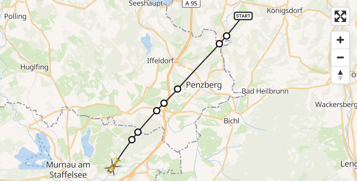 Flugroute Rettungshubschrauber Königsdorf - Riegsee, 27 August 2026, 17:27