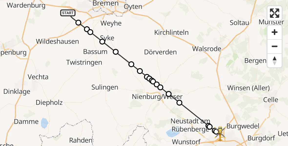 Flugroute Rettungshubschrauber Ganderkesee - Flughafen Hannover, 27 August 2026, 17:31