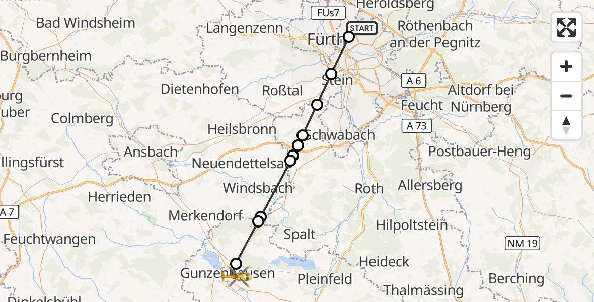 Flugroute Rettungshubschrauber Flughafen Nuremberg - Gunzenhausen, 27 August 2026, 17:34