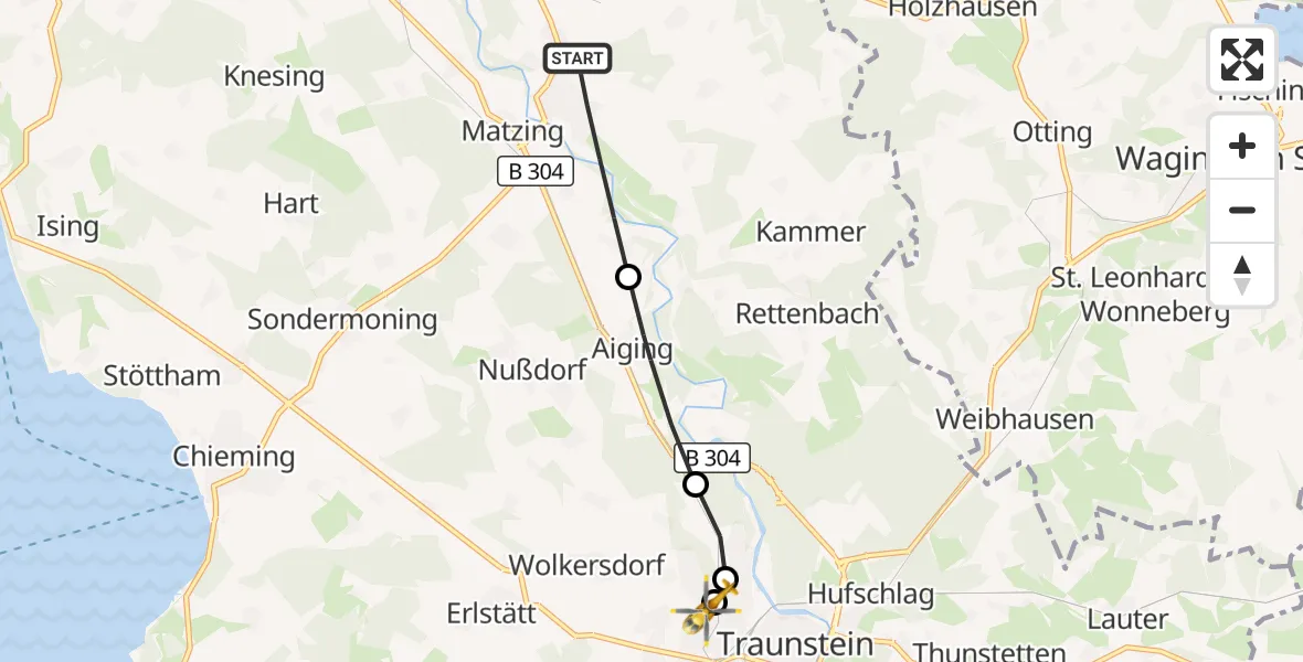 Flugroute Rettungshubschrauber Traunreut - Traunstein Hospital, 27 August 2026, 17:34