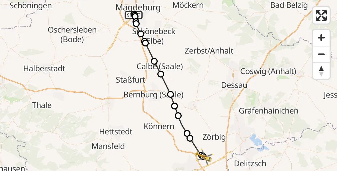 Flugroute Rettungshubschrauber Magdeburg - Halle-Oppin Flugplatz, 27 August 2026, 17:39