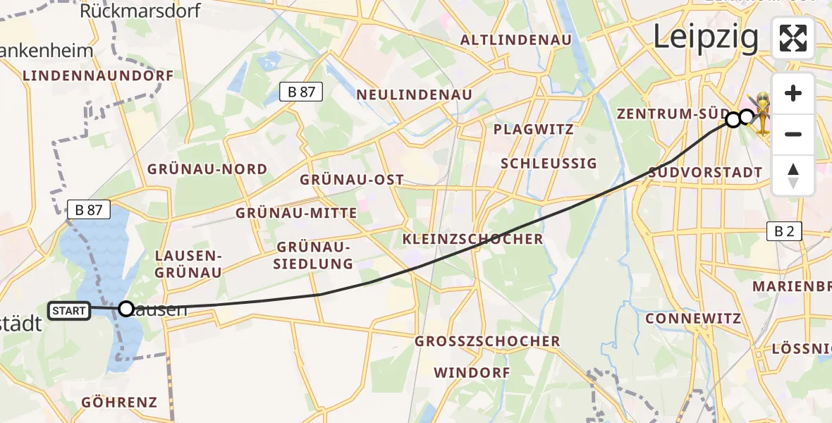 Flugroute Rettungshubschrauber Markranstädt - Leipzig University Hospital Heliport 1, 27 August 2026, 17:45