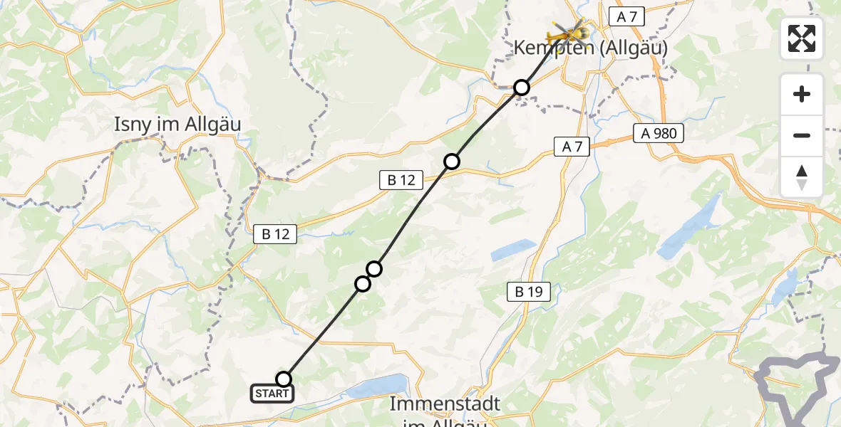 Flugroute Rettungshubschrauber Oberstaufen - Kempten (Allgäu), 27 August 2026, 17:49