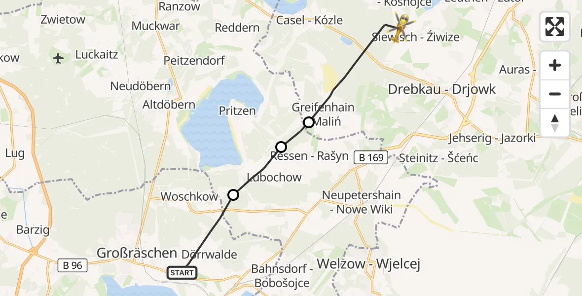Flugroute Rettungshubschrauber Großräschen - Drebkau, 27 August 2026, 17:50