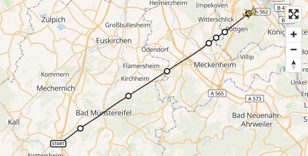 Flugroute Rettungshubschrauber Nettersheim - Bonn University Hospital, 27 August 2026, 17:51