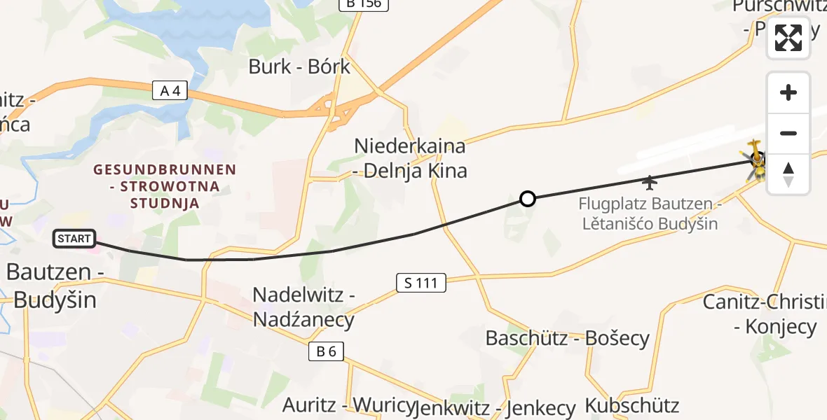 Flugroute Rettungshubschrauber Bautzen - Bautzen Flugplatz, 27 August 2026, 17:53