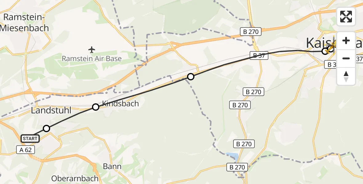 Flugroute Rettungshubschrauber Hubschrauberlandeplatz Landstuhl Regional Medical Center - Westpfalz Hospital Kaiserslautern, 27 August 2026, 17:54