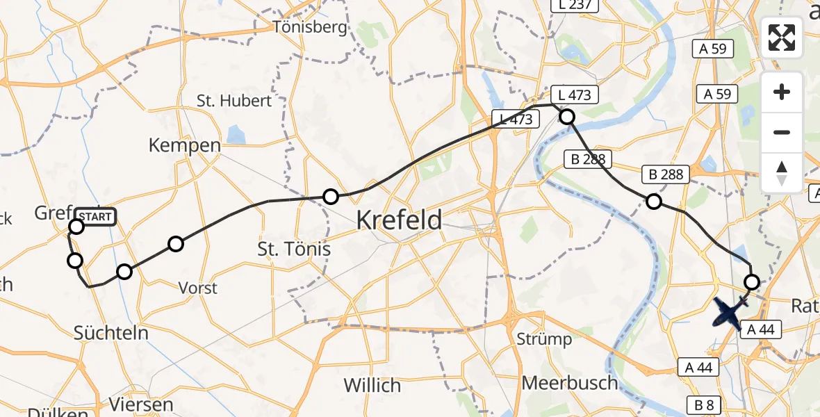 Flugroute Polizeiflugzeug Grefrath-Niershorst Flugplatz - Düsseldorf Flughafen, 27 August 2026, 18:10