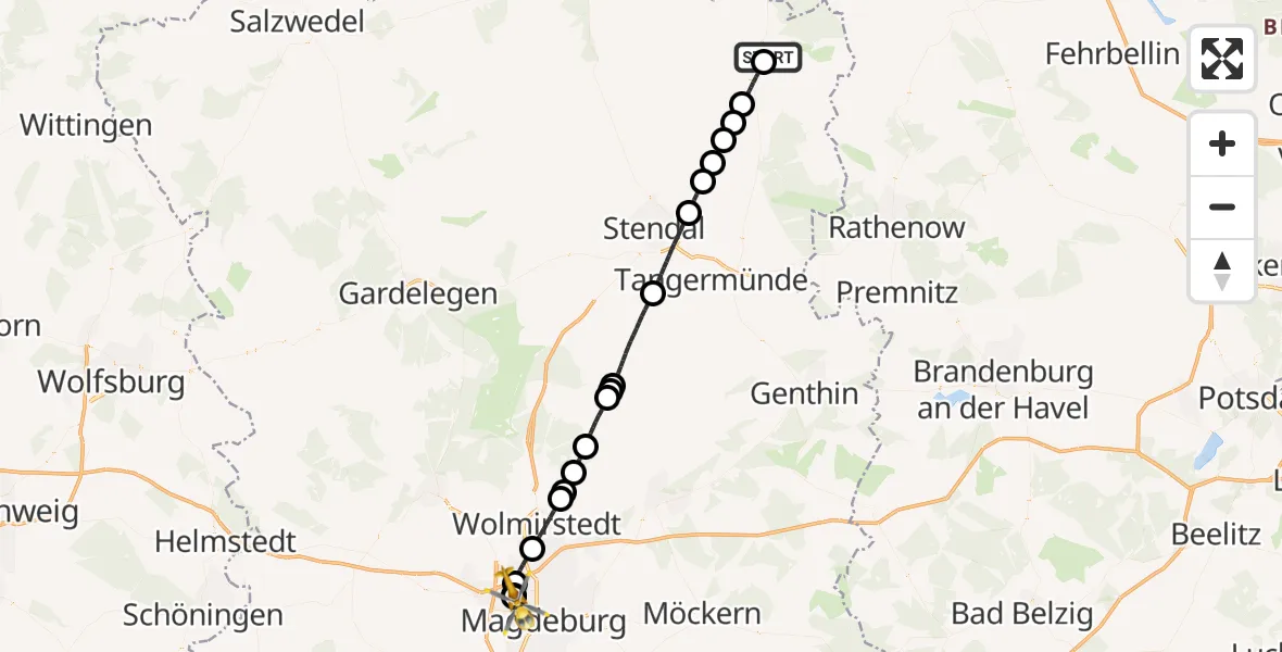 Flugroute Rettungshubschrauber Havelberg - Magdeburg Hospital, 27 August 2026, 18:21