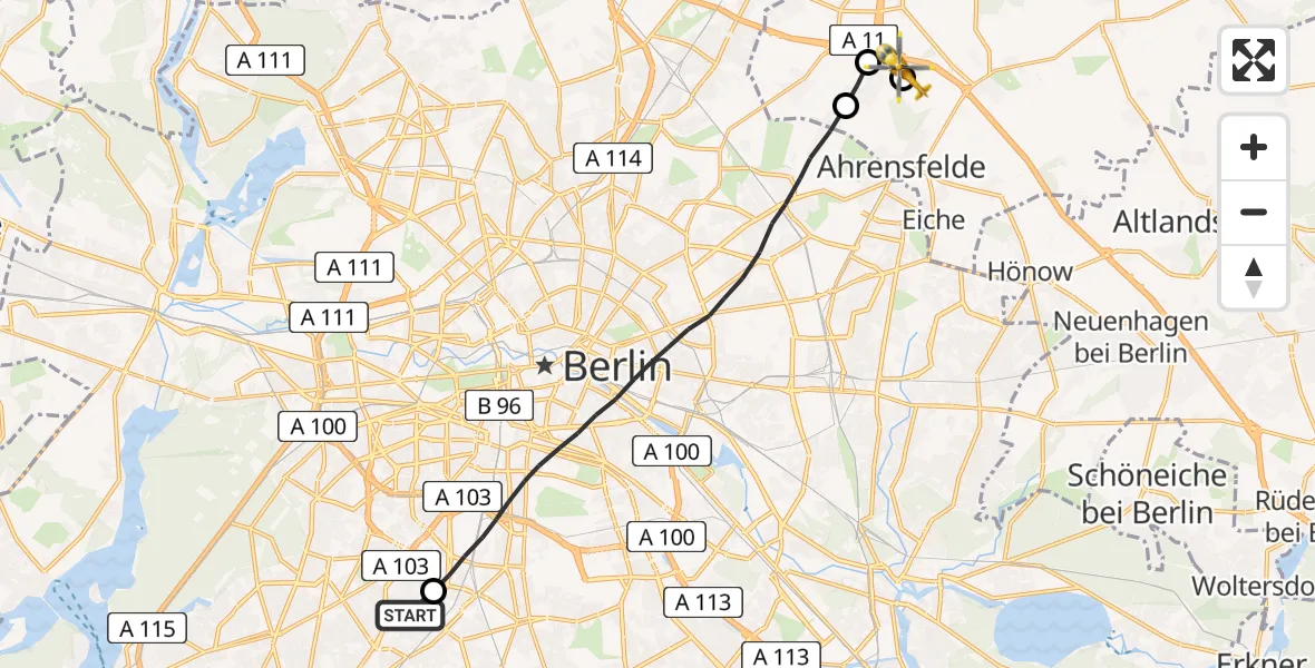 Flugroute Rettungshubschrauber Charité Clinic Benjamin Franklin Campus - Panketal, 27 August 2026, 18:23