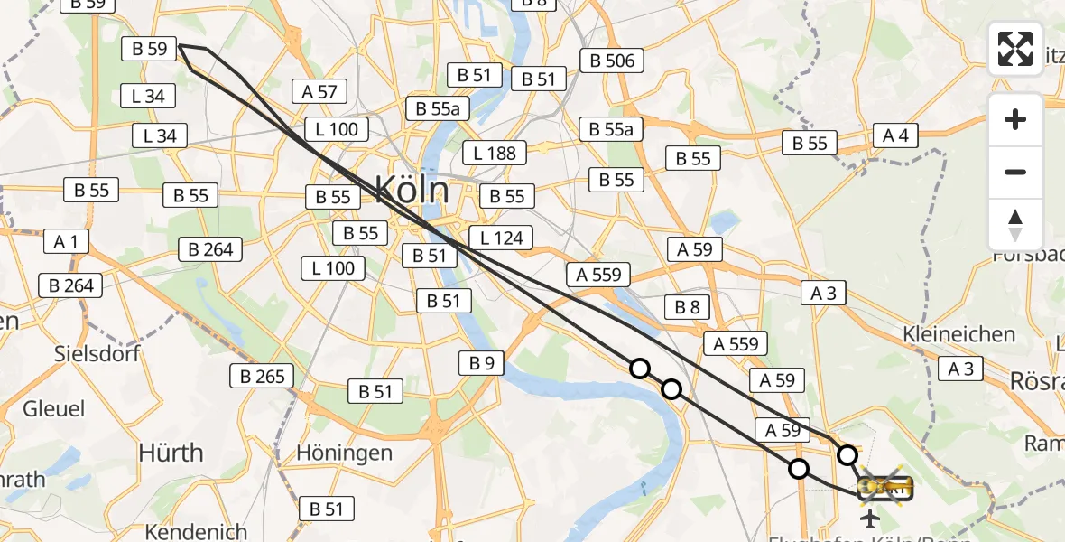 Flugroute Ambulanzhubschrauber Köln Bonn Flughafen - Köln Bonn Flughafen, 27 August 2026, 18:25