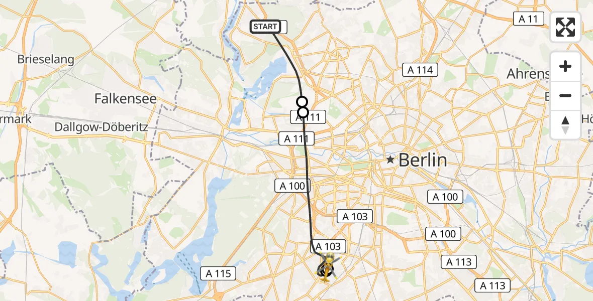 Flugroute Rettungshubschrauber Berlin - Charité Clinic Benjamin Franklin Campus, 27 August 2026, 18:24