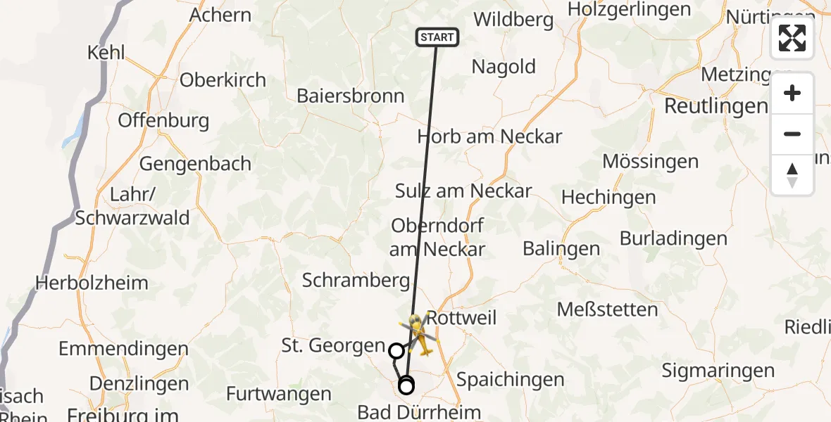 Flugroute Ambulanzhubschrauber Altensteig - Niedereschach, 27 August 2026, 18:38
