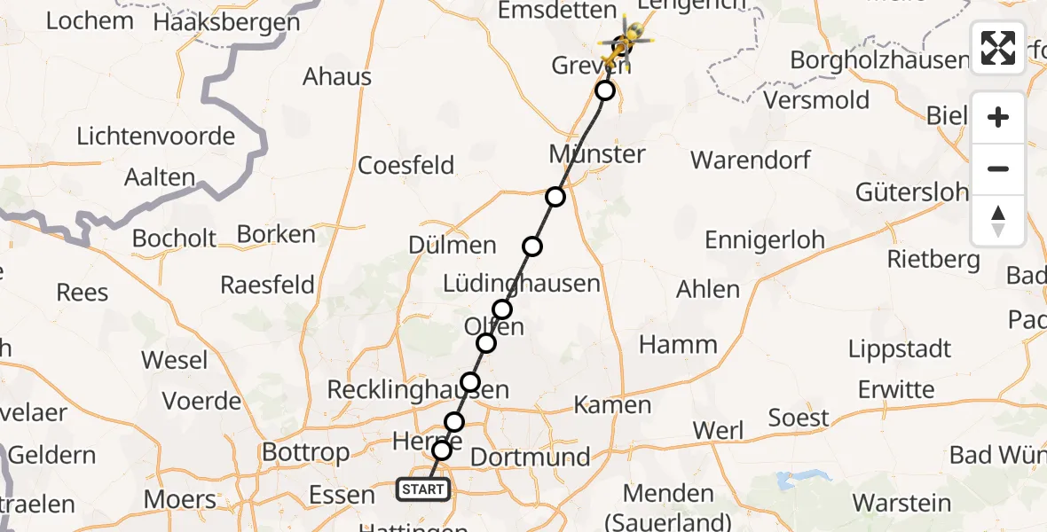 Flugroute Ambulanzhubschrauber Bochum - Christoph  Westfalen-ADAC, 27 August 2026, 18:39