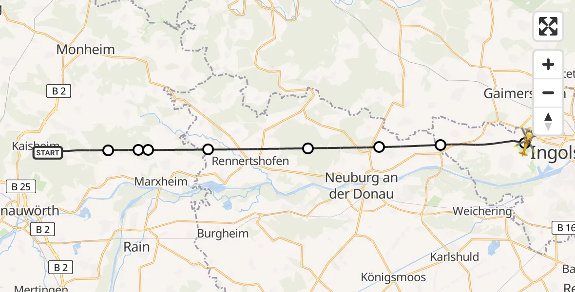 Flugroute Rettungshubschrauber Kaisheim - Ingolstadt Hospital, 27 August 2026, 18:43