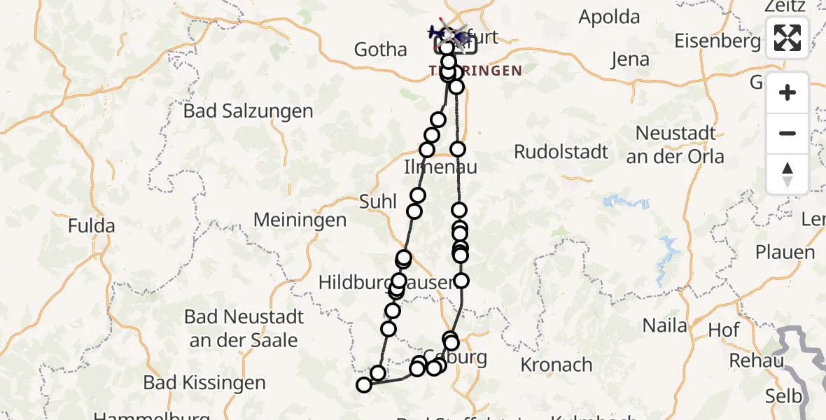 Flugroute Polizeihubschrauber Erfurt - Erfurt-Weimar Flughafen, 27 August 2026, 18:44