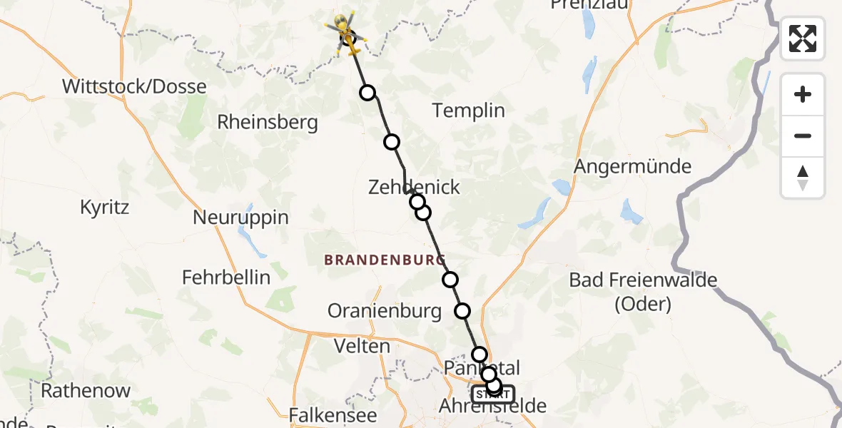Flugroute Rettungshubschrauber Ahrensfelde Hubschrauberlandeplatz - Godendorf, 27 August 2026, 18:49