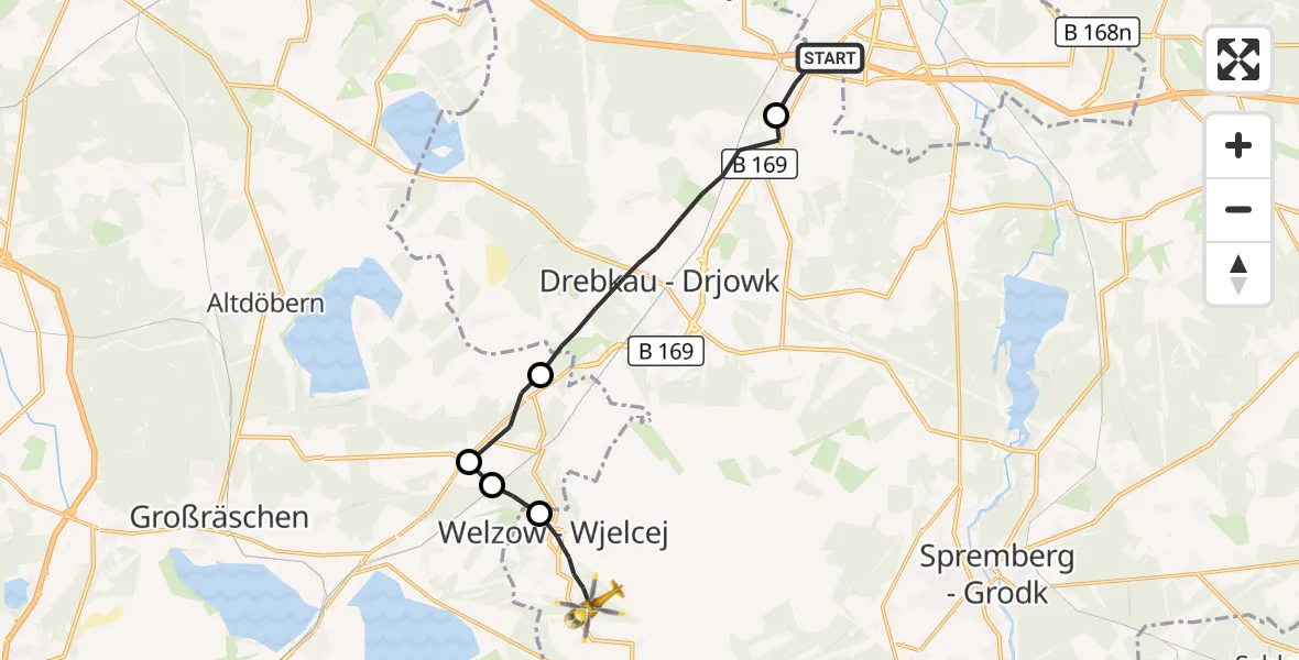 Flugroute Rettungshubschrauber Kolkwitz - Welzow, 27 August 2026, 19:01