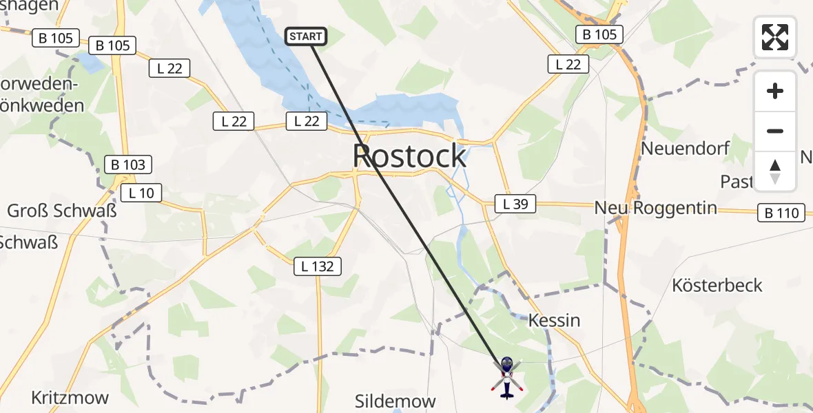 Flugroute Polizeihubschrauber Rostock - Papendorf, 27 August 2026, 19:56