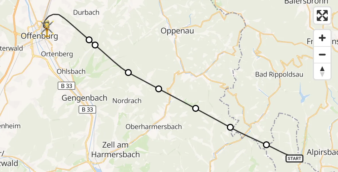 Flugroute Rettungshubschrauber Schenkenzell - Offenburg, 27 August 2026, 20:21