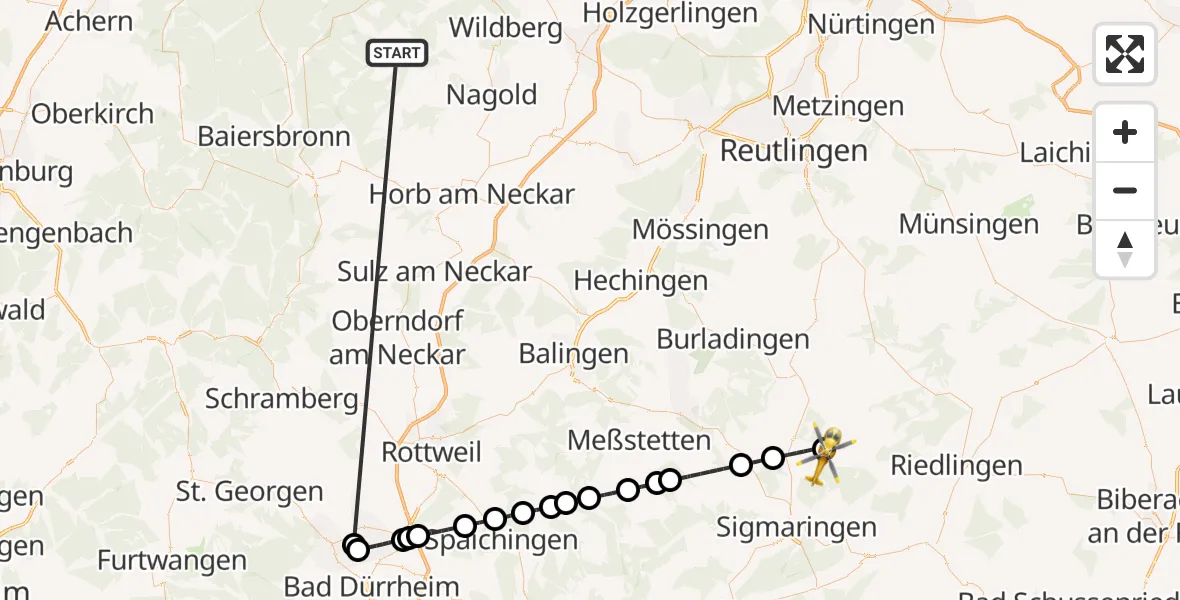 Flugroute Ambulanzhubschrauber Altensteig - Hettingen, 27 August 2026, 20:30